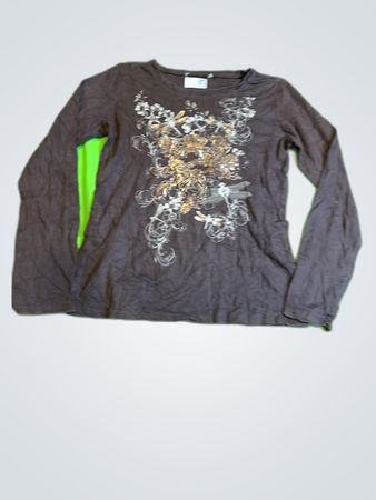 Brown Long-Sleeve Shirt with Gold and White Design