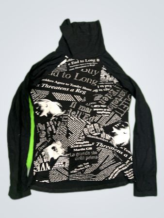 Long Sleeve Mock Neck Shirt with Newspaper Print Design