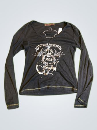 FUBU Black Graphic Long-Sleeve Top