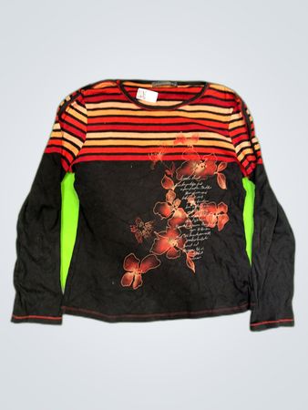 Long-Sleeve Striped Top with Floral Design