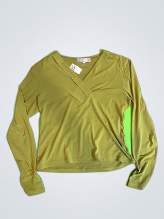 Ganni Olive Green Long-Sleeve V-Neck Top