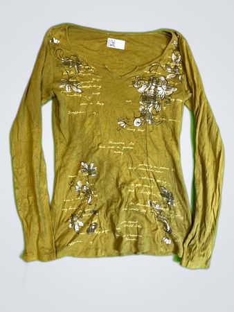 Unbranded Floral Print Long-Sleeve V-Neck Top