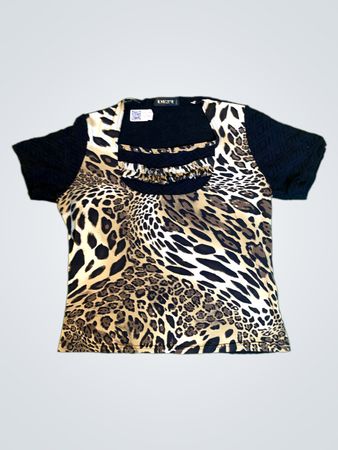 Defi Paris Leopard Print Short Sleeve Top