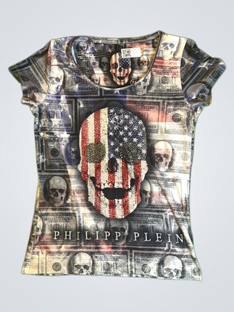 Philipp Plein Skull Dollar Print Short Sleeve T-Shirt