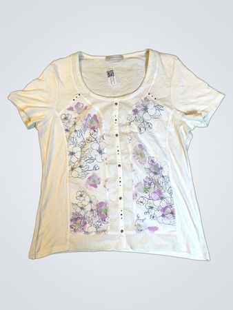 Armand Thierry Floral Print Short Sleeve Blouse