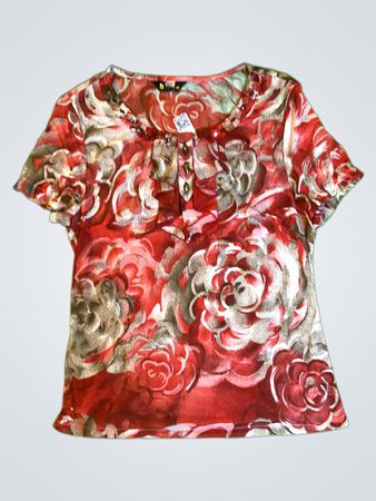 Pearl Yang Red Floral Print Blouse