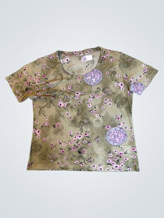 Unbranded Khaki Floral Print Short Sleeve Top