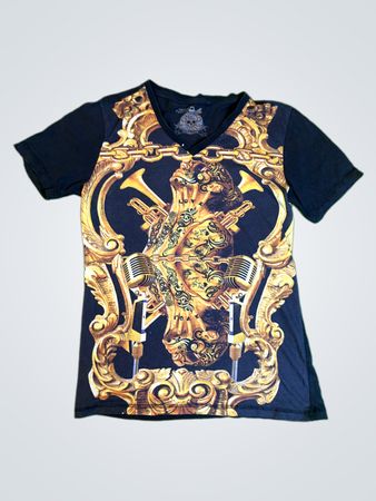 T-Shirt with Skull Design and Musical Instruments
