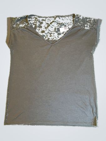 Unbranded Grey Lace Trim V-Neck Top