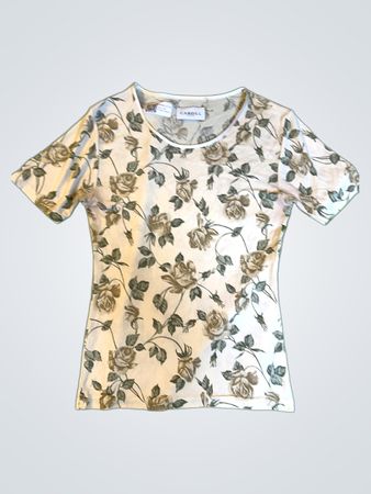 Caroll Floral Rose Print Short Sleeve Blouse