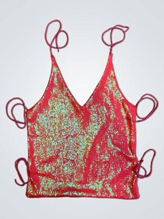 Upcycled Pink Sequined Spaghetti Strap Cami Top