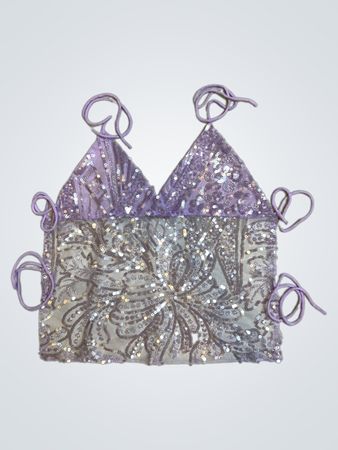 Upcycled Purple Sequined Crop Top