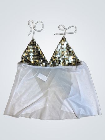 Upcycled Sequined White Top