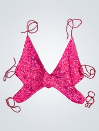 Upcycled Pink Sequined Triangle Bikini Top