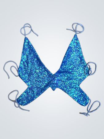 Upcycled Blue Sequined Triangle Bikini Top