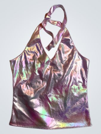 Upcycled Iridescent Pink Halter Top