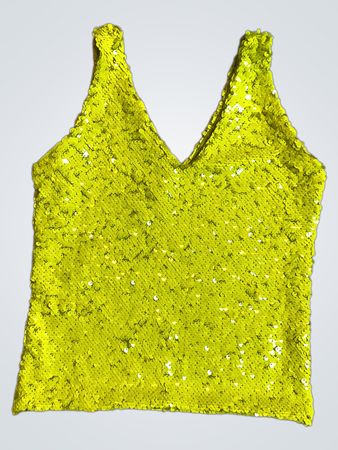 Upcycled Lime Green Sequin Tank Top