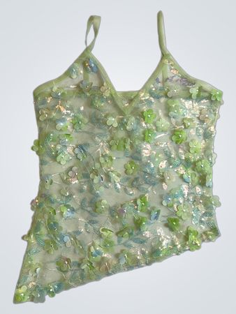 Upcycled Green Floral Sequined Top