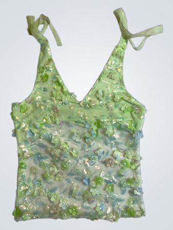Upcycled Green Floral Sequined Top