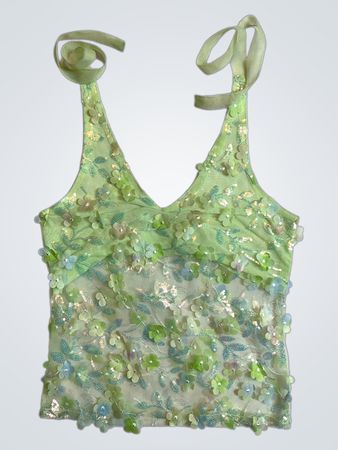 Upcycled Unbranded Green Sequined Floral Cami Top