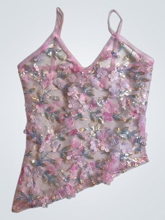 Upcycled Pink Floral Sequined Top