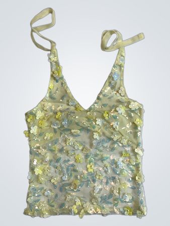 Upcycled Women's Floral Sequined Top