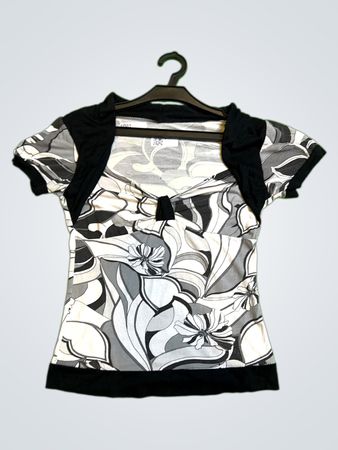 Blouse with Black and White Floral Pattern