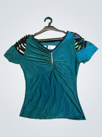 Teal Women's Top with Lace Details