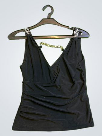Black Tank Top with Rhinestone Straps