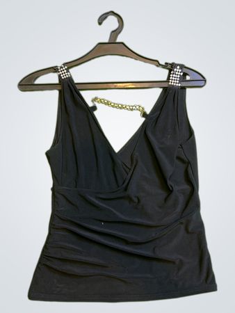 Schwarzes Tanktop mit Strass-Trägern
