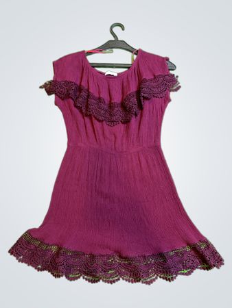 Unbranded Burgunder Spitzenbesatz Kleid
