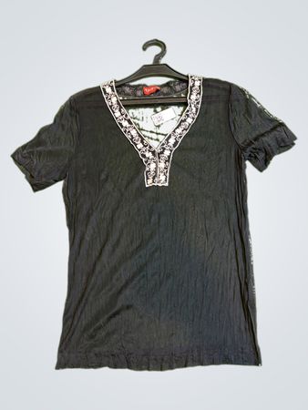 TAIFUN COLLECTION Schwarzes Transparentes Besticktes V-Ausschnitt-Top