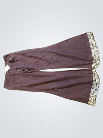Brown Flared Pants with Decorative Hem