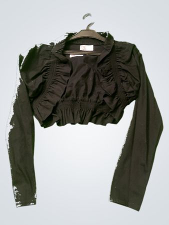 Schwarzes langärmeliges Rüschencrop-Top