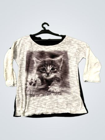 Grau und schwarz 3/4-Ärmel-Shirt mit Katzendesign