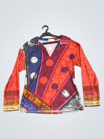 Mehrfarbiges Patchwork Langarmhemd