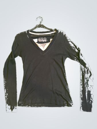 Schwarzes Langarm-V-Ausschnitt-Shirt