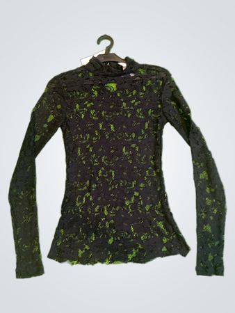 Vila Clothes Schwarzes Spitzen-Halbkragen Langarmoberteil