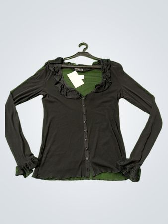MNG Schwarzes durchscheinendes Rüschenshirt mit Knöpfen