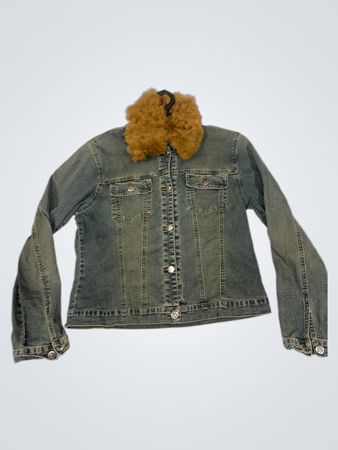 Jeansjacke mit Fellbesatz