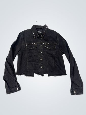 Vintage Amisu schwarze Denim-Jacke mit Nieten