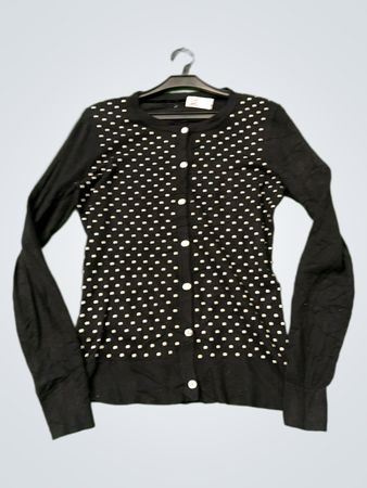 Schwarzer Cardigan mit weißen Punkten