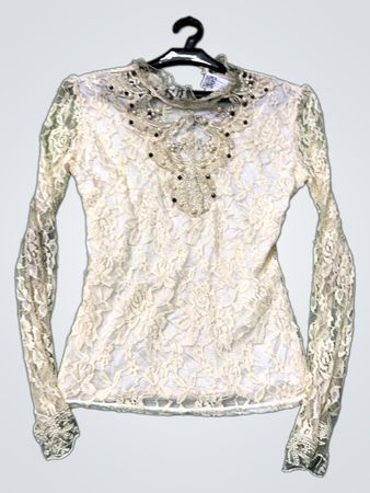 Cream Lace Mock Neck Long Sleeve Top