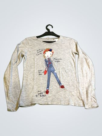 Graues Langarmshirt mit Cartoon-Grafik