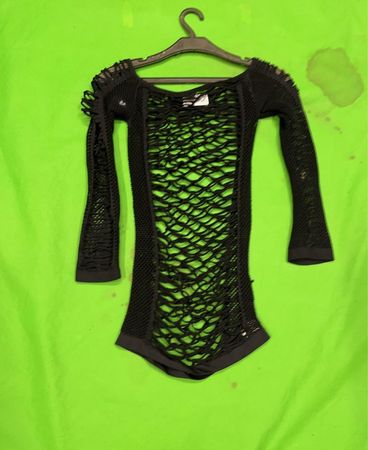 Schwarzes Fischernetz-Langarmshirt