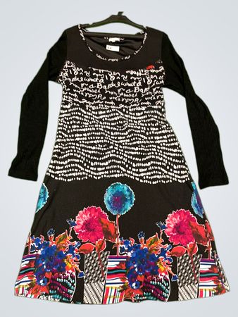 SHIMSHA Schwarzes Kleid mit floralem und abstraktem Druck