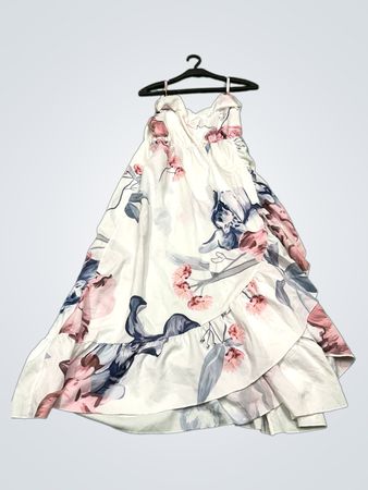 Vintage Vanguard Weißes Blumendesign Maxikleid
