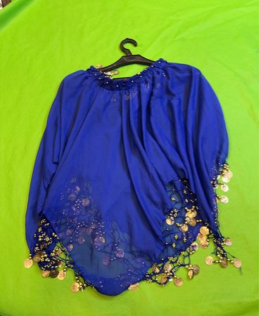 Blue Chiffon Scarf with Gold Coins