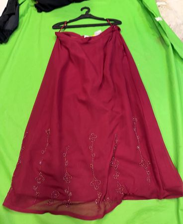 Red Maxi Skirt with Floral Embellishments