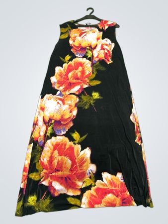 Schwarzes Blüten-Maxi-Kleid